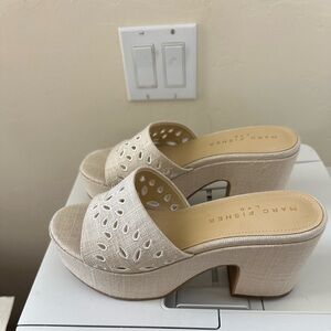 Marc Fisher Cream Platform Mules with Perforated Design